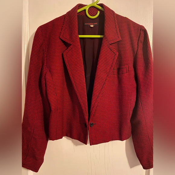 Vintage Cropped Blazer - Black and Red Houndstooth - Picture 1 of 5